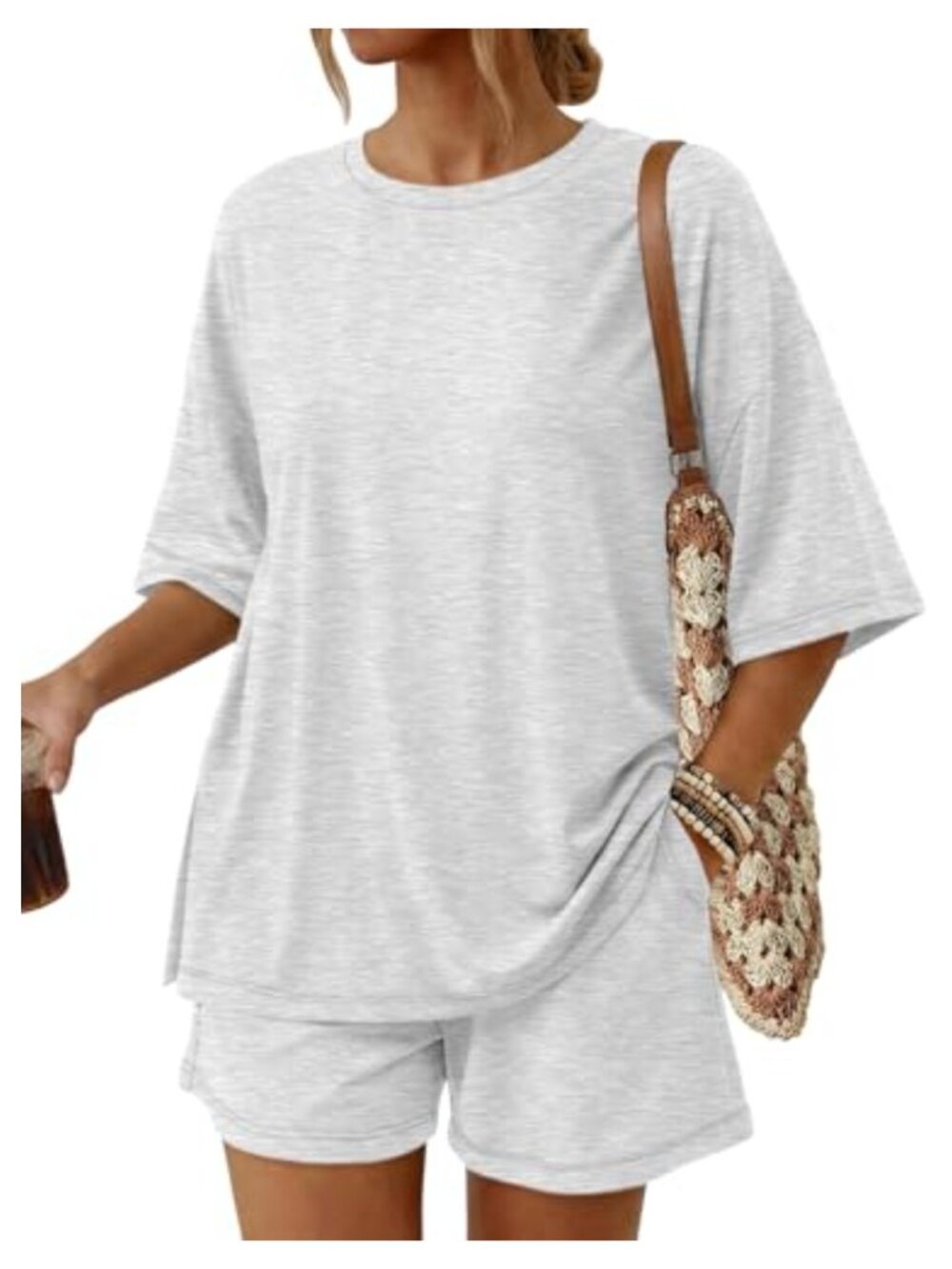 Women's 2 Piece Rayon Lounge Set Oversized Top Shorts with Pockets